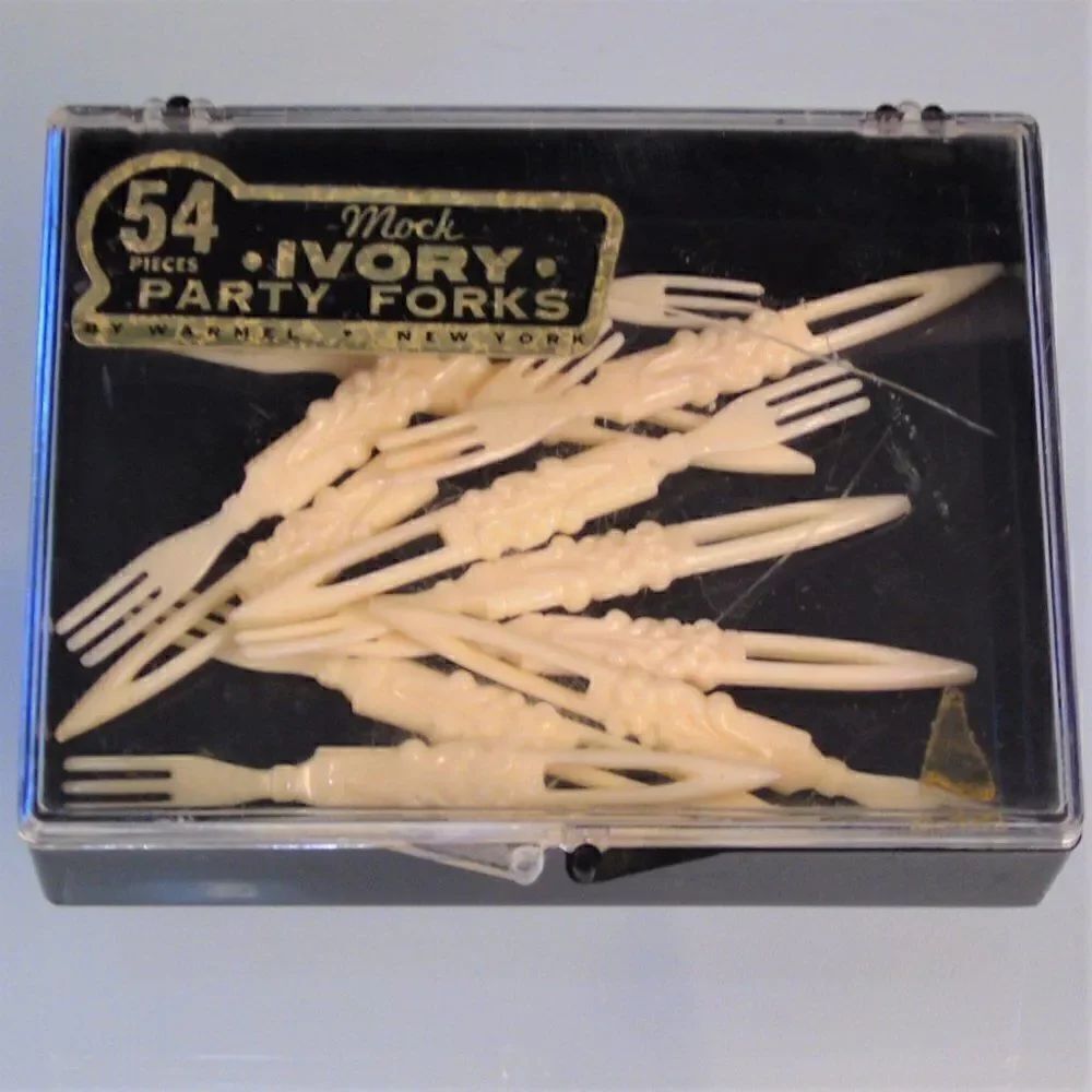 12 Vintage Mock Ivory Party Forks